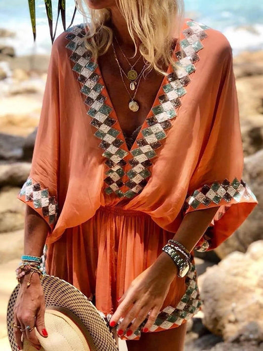 Bohemsk strandtryck kimono-romper